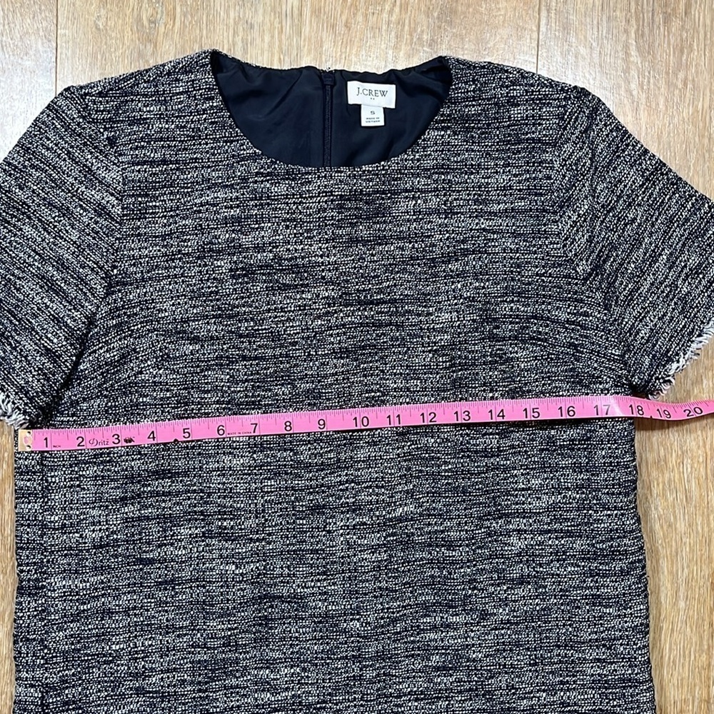 J. Crew Navy Blue Tweed Short Sleeve Fringe Cotton Lined Top Shirt Small EUC - Picture 12 of 14